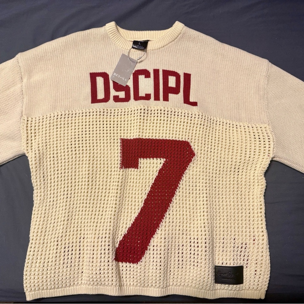 Reyna Cream and Red Men's Crewneck Sweater